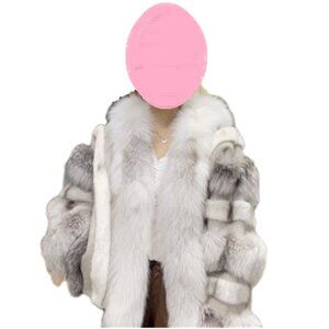 New Real Woolen Cloth Coat Jacket Cape Stole Cross MINK Sapphire cerulean